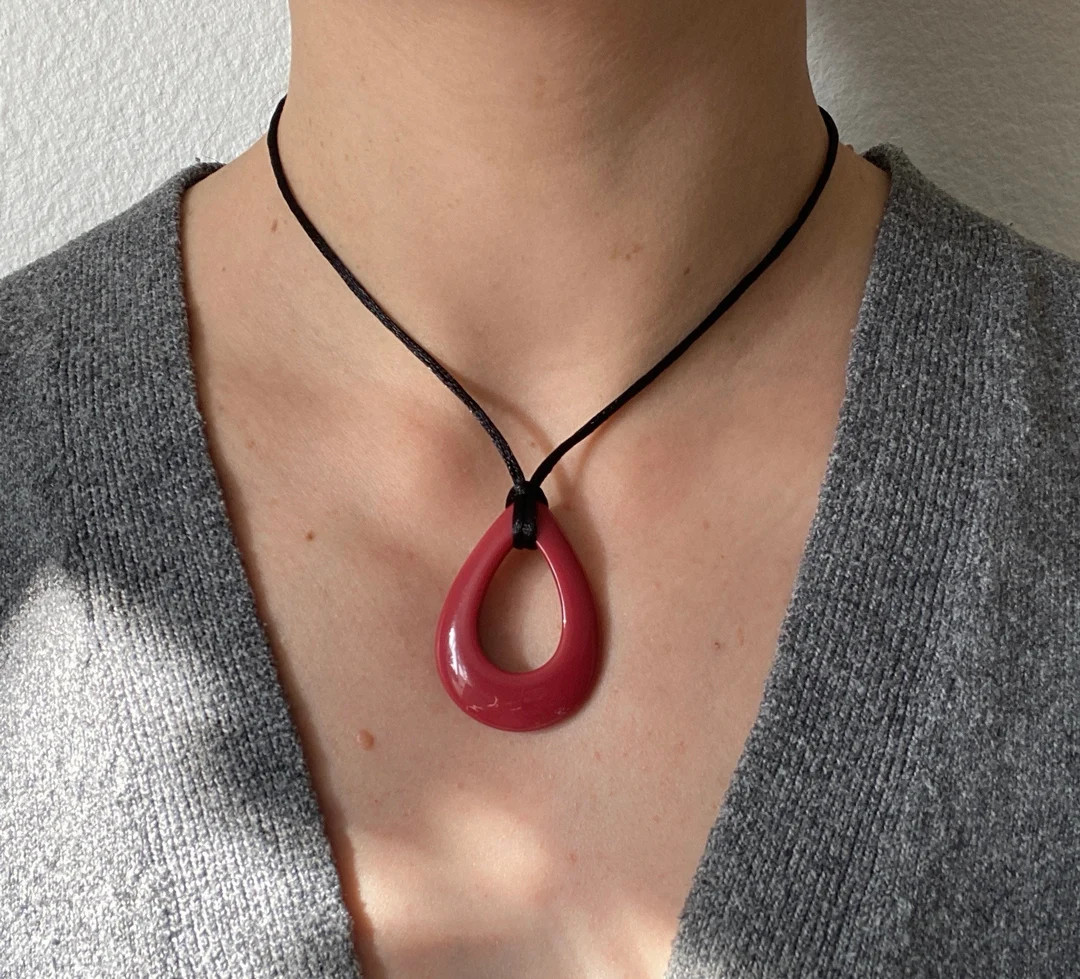 Dark Red Wine Red Resin Oval Irregular Teardrop Wavy Open Pendant Adjustable Black Cord Necklace ... | Etsy (US)