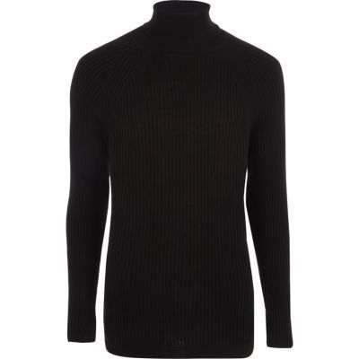 River Island Mens Black ribbed muscle fit roll neck sweater | River Island (US)