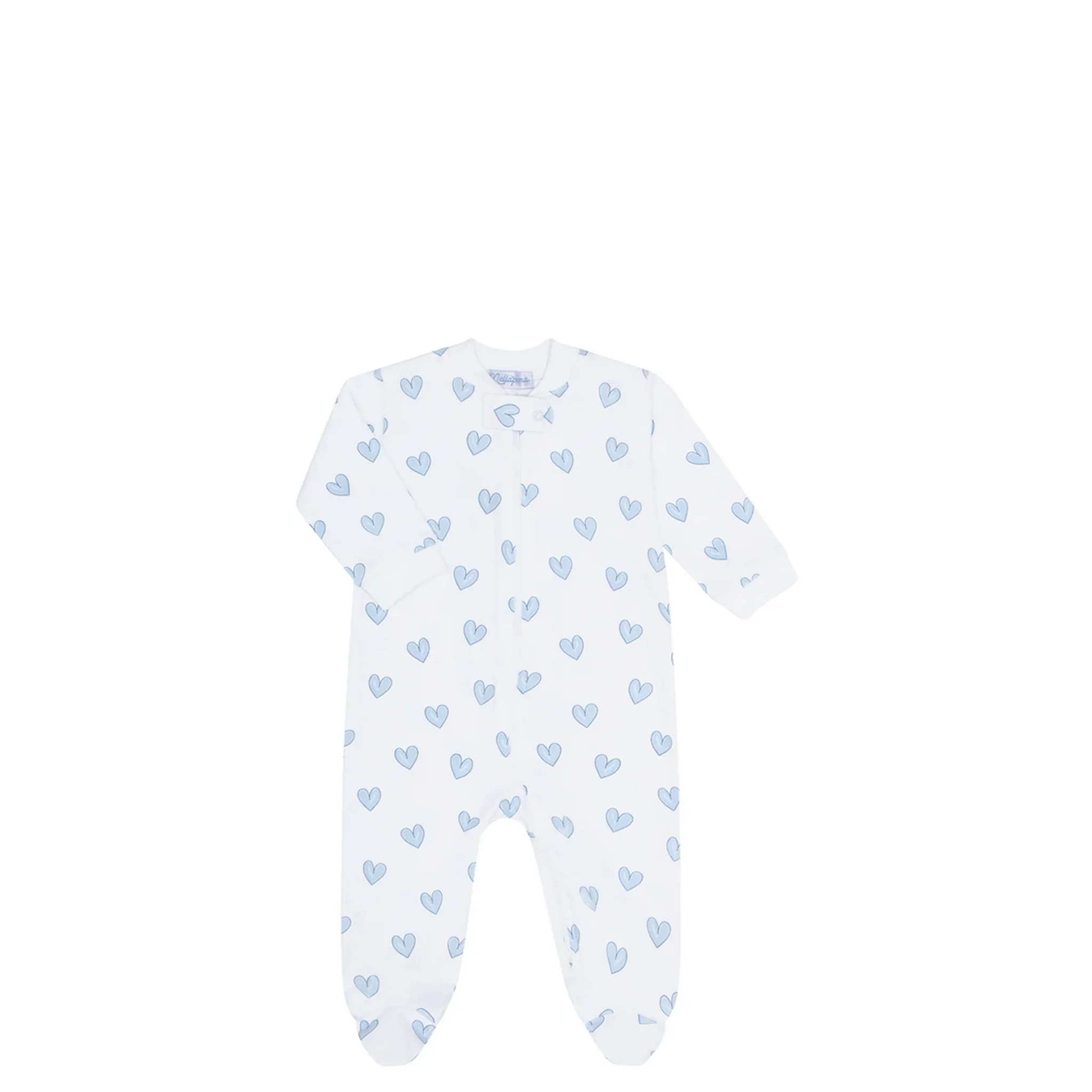 Blue Heart Print Zipper Footie | Biscuit Home