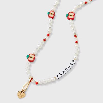 Little Words Project Teacher Beaded Lanyard Bracelet - Red/Gold/White | Target