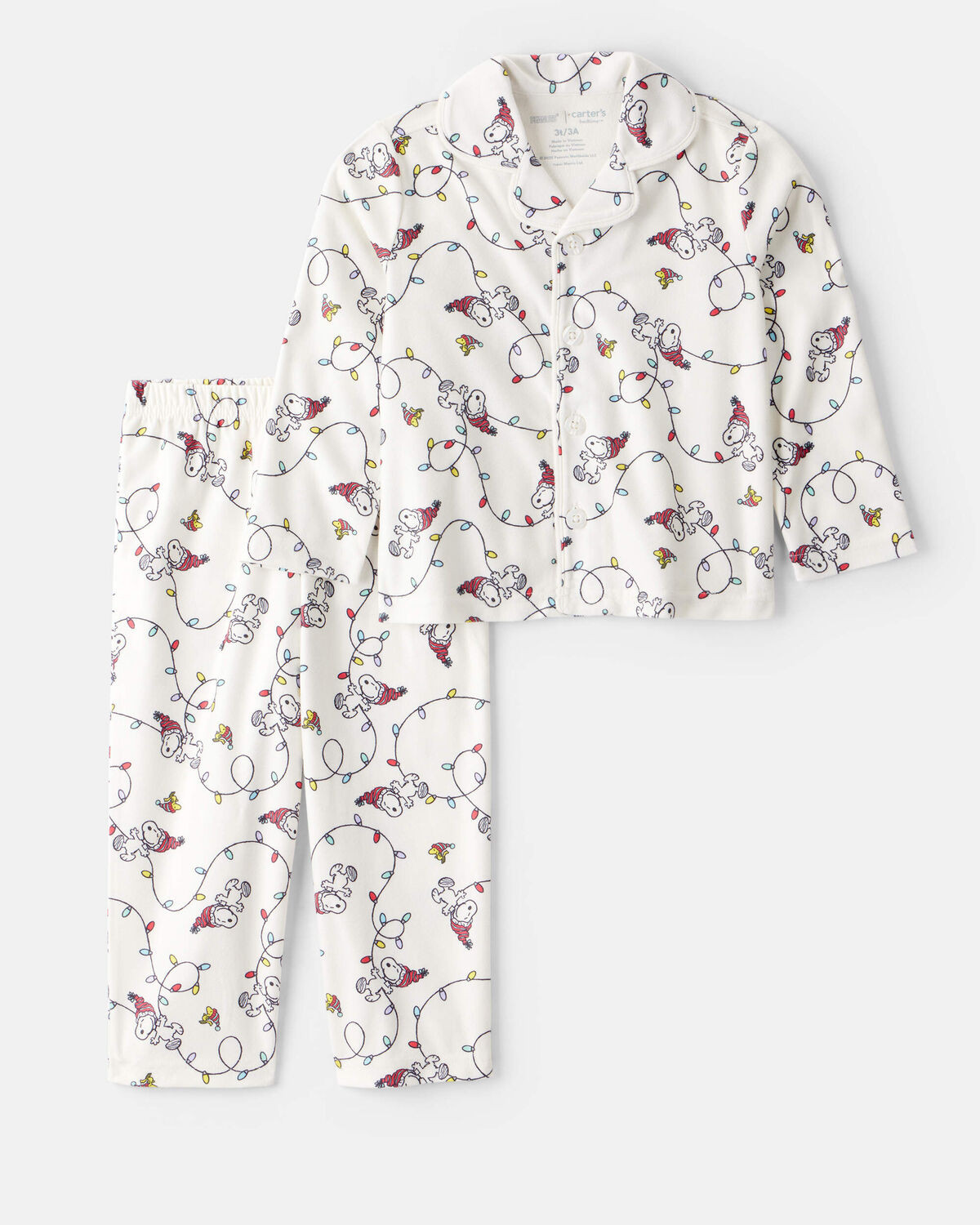 Toddler Peanuts Snoopy Print Fleece Long-Sleeve Loose Fit 2-Piece Pajamas - White | Carter's Inc