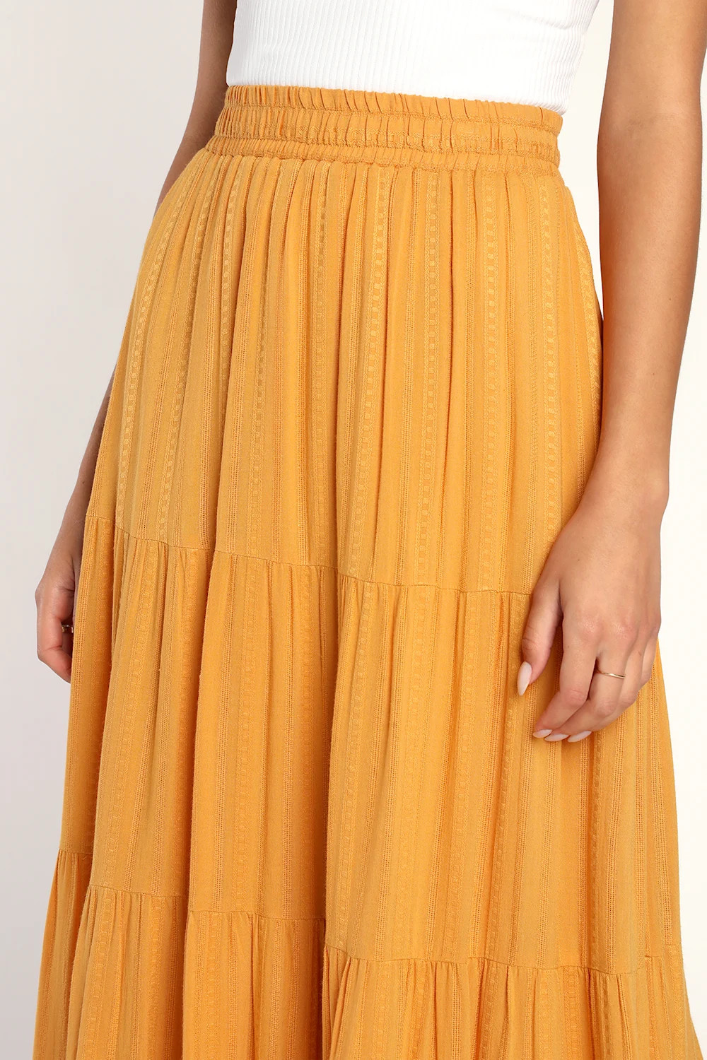 Sunset by the Sea Mustard Yellow Embroidered Tiered Maxi Skirt | Lulus