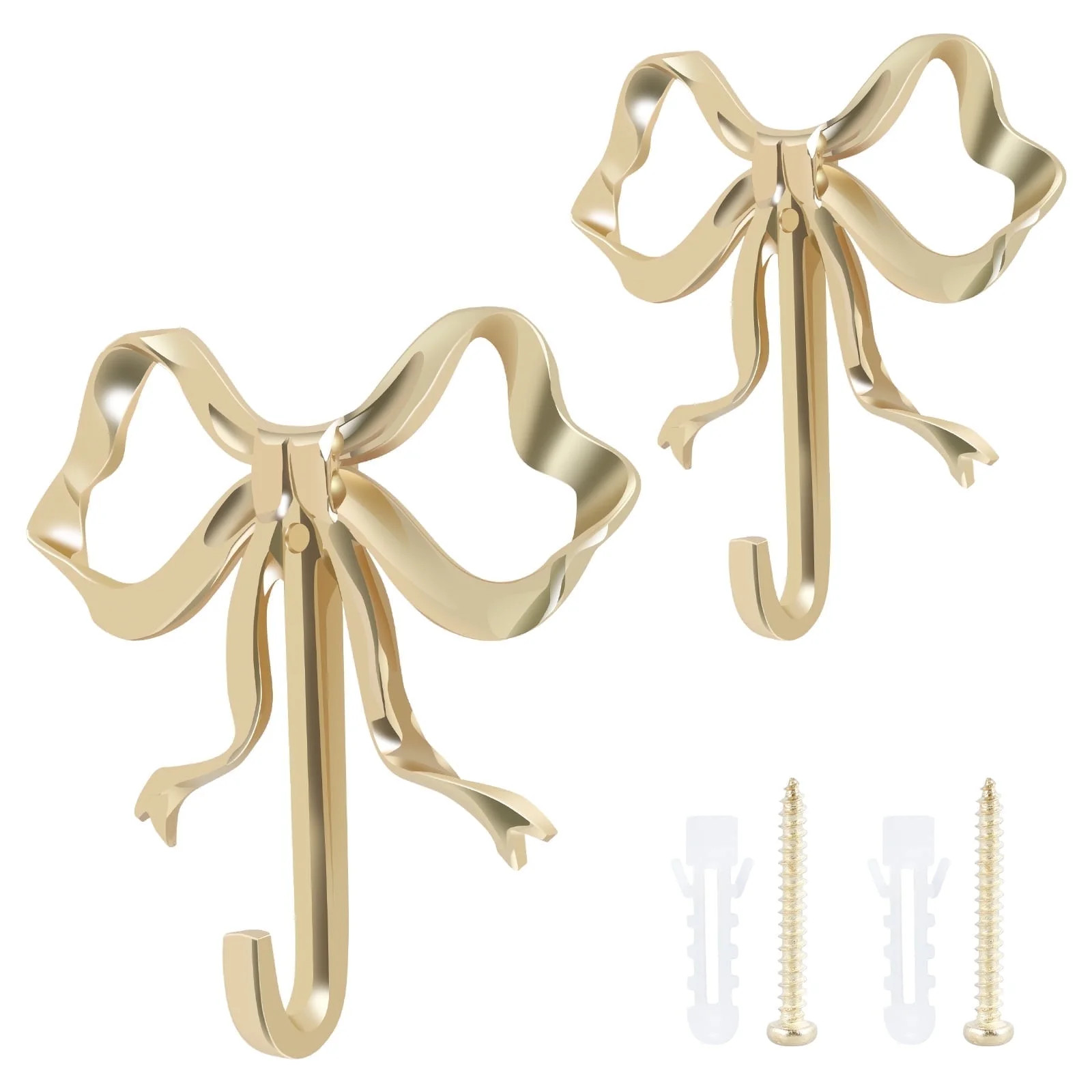 2Pcs Bow Hook 2 Size 3.54*3.62/2.6*2.6in Delicate Bow Coats Hook Brass Bow Knot Hook Beautiful Bo... | Walmart (US)