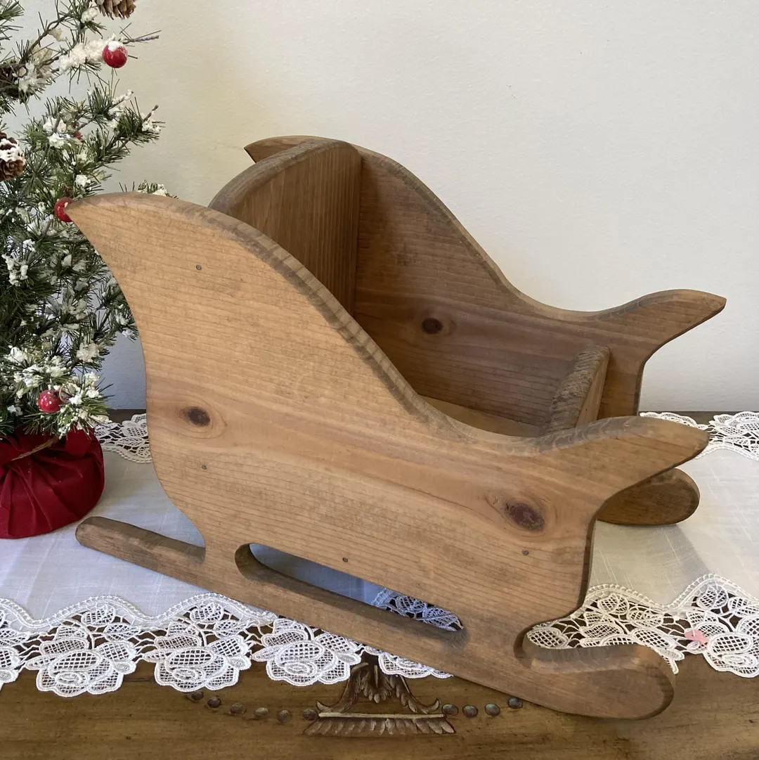 Vintage Handmade Wood Christmas Sleigh: Holiday Decor - Etsy | Etsy (US)