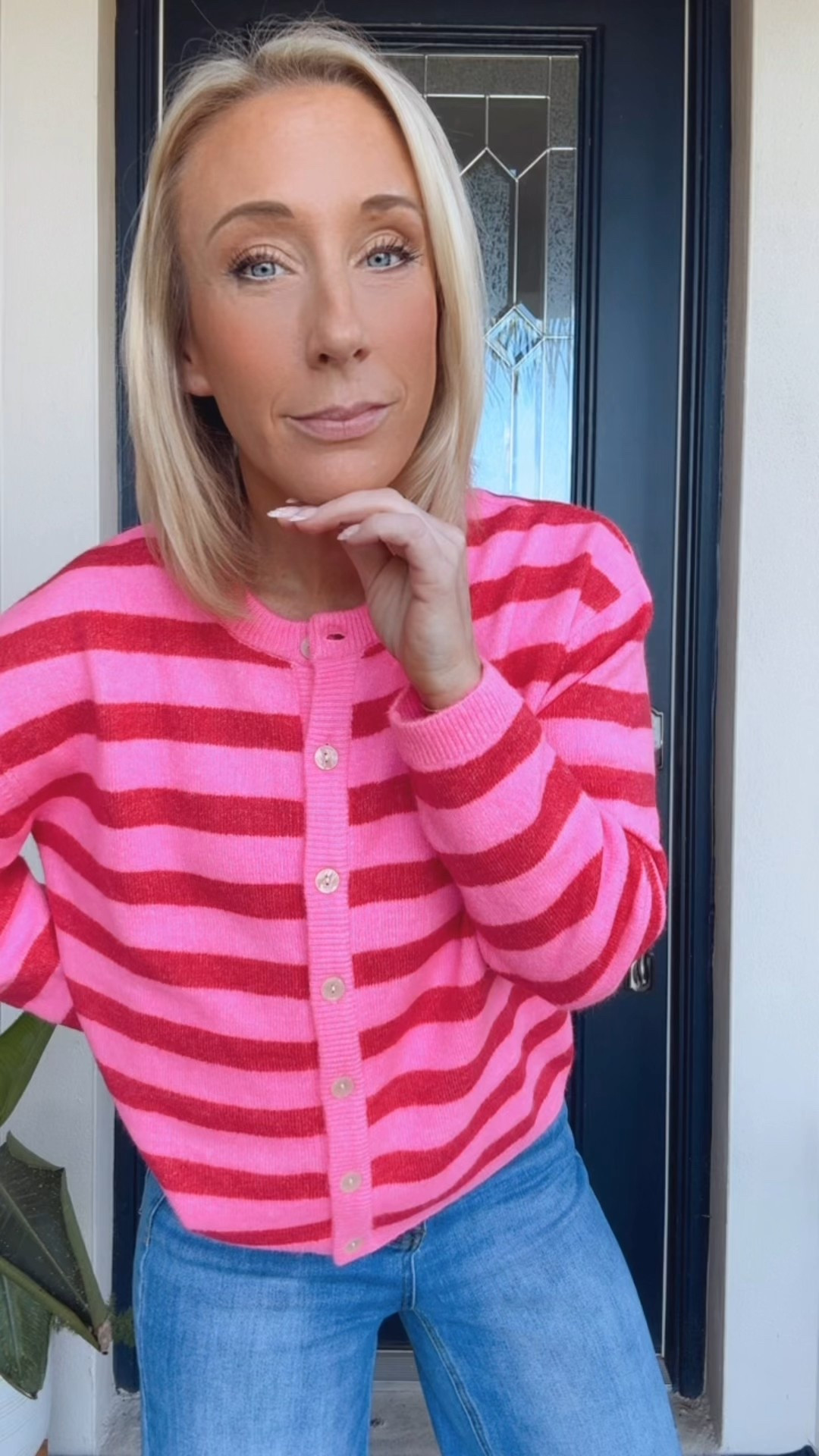 My bus stop ootd:
• Pink/red striped sweater - size small. Currently 30% off. 
• Wide jeans - size 25.

#LTKootd #LTKSaleAlert #LTKSeasonal