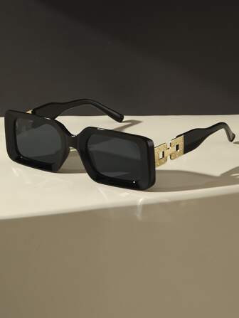 1Pair Women Trendy Chain Decor Square Frame Casual Sunglasses Black Shades, For Outdoor | SHEIN