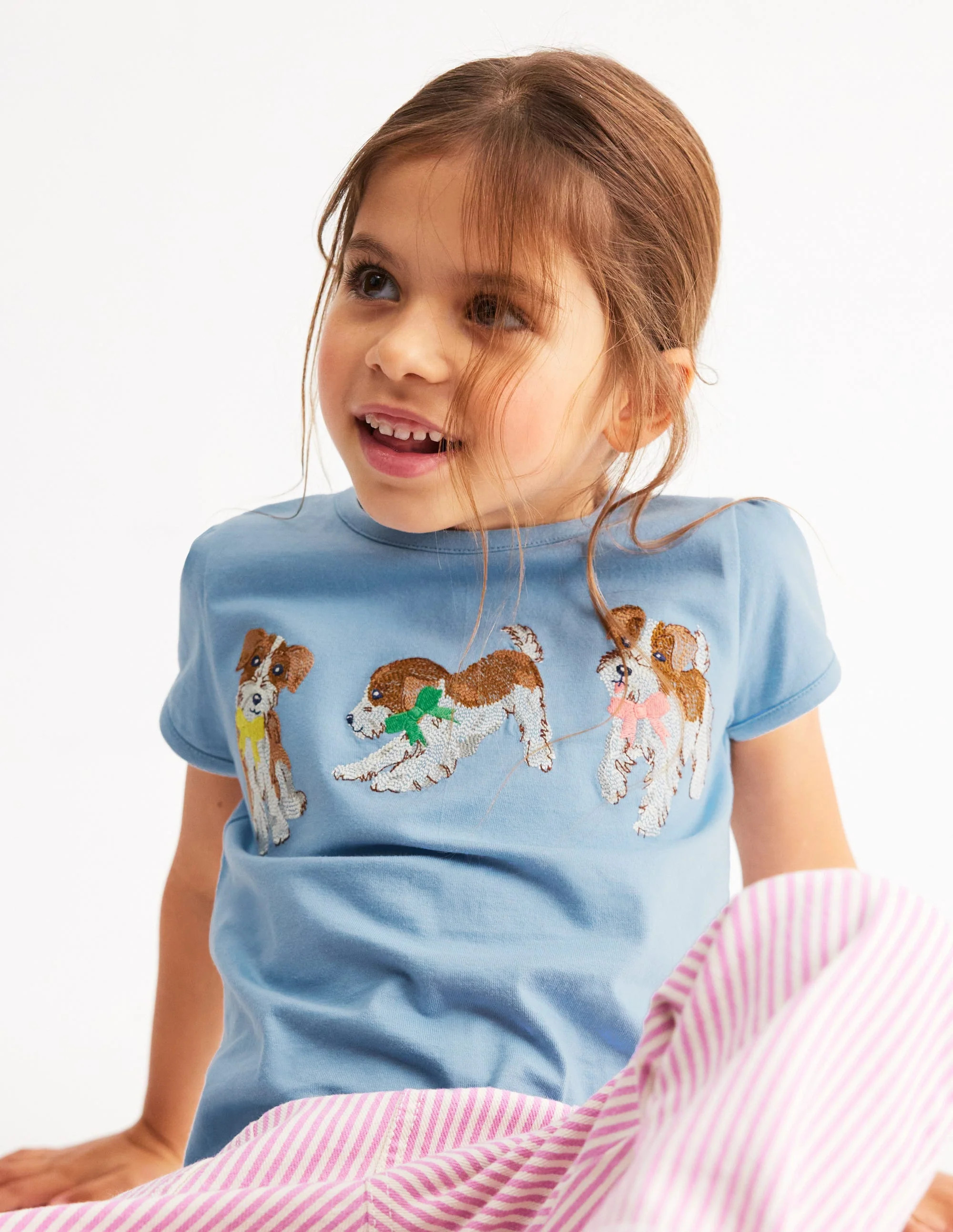 Puff Sleeve Superstitch Top-Glacier Blue Dogs | Boden (US)