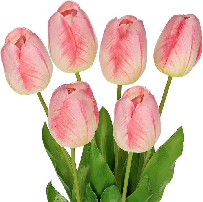 6PCS 23" Fake Tulip Flowers Artificial Pink Tulips Long Stem Faux Flower, Silk Flower Décor for ... | Amazon (US)