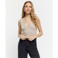 River Island Womens Beige Ribbed V Neck Vest Top | River Island UK & IE