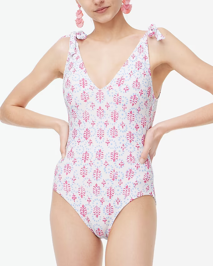 Printed tie-shoulder swimsuit | J.Crew Factory