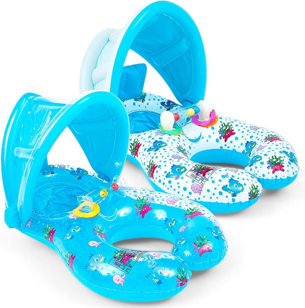 2 Pcs Mommy and Baby Parent Child Double Person Inflatable Float Inflatable Baby Float with Canop... | Amazon (US)