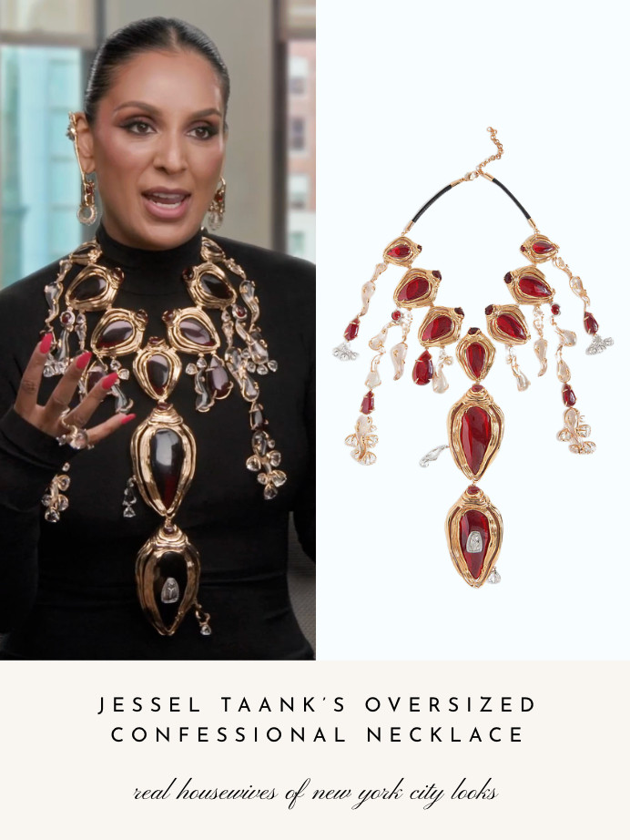 Jessel Taank's Oversized Confessional Necklace is by Outhouse // Shop Similar 

 