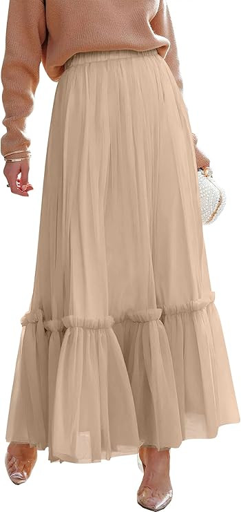 ANRABESS Maxi Skirts for Women Tulle Long Tiered Elastic High Waisted A Line Flowy Dressy Casual ... | Amazon (US)