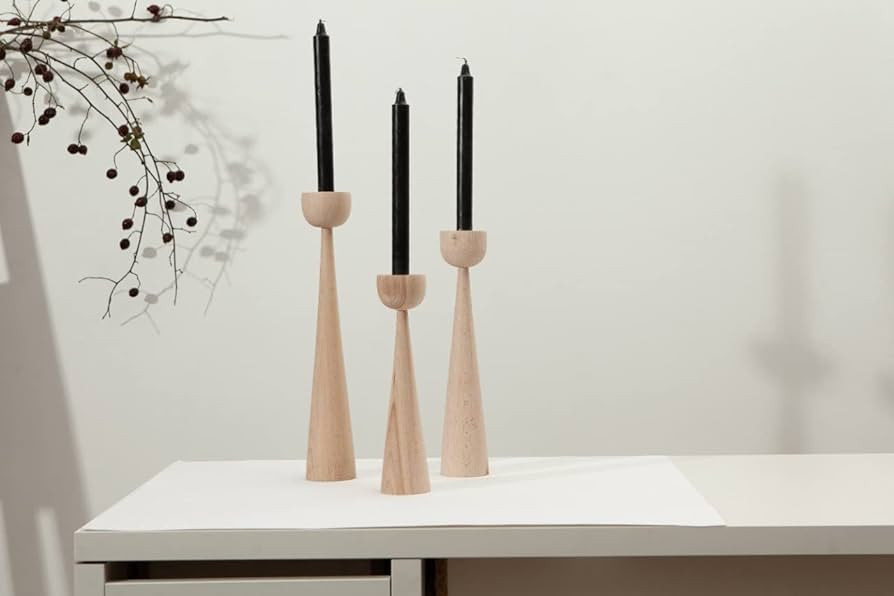 Wood Set of 3 Candlestick Decoration Wedding Table Decor Texture Wood Natural Wood Gift for him H... | Amazon (US)