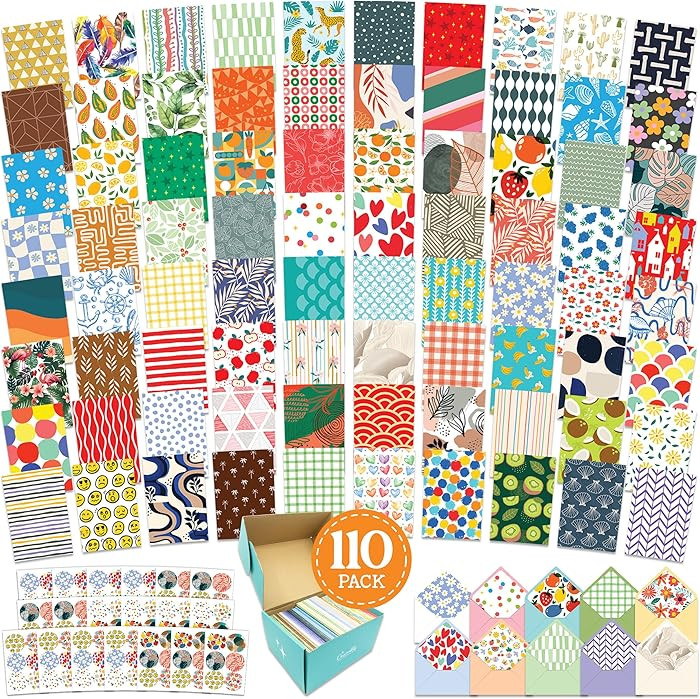 Decorably 110 Pack 4x6in Assorted Blank Cards and Envelopes Bulk with Stickers, 110 Folded Unique... | Amazon (US)