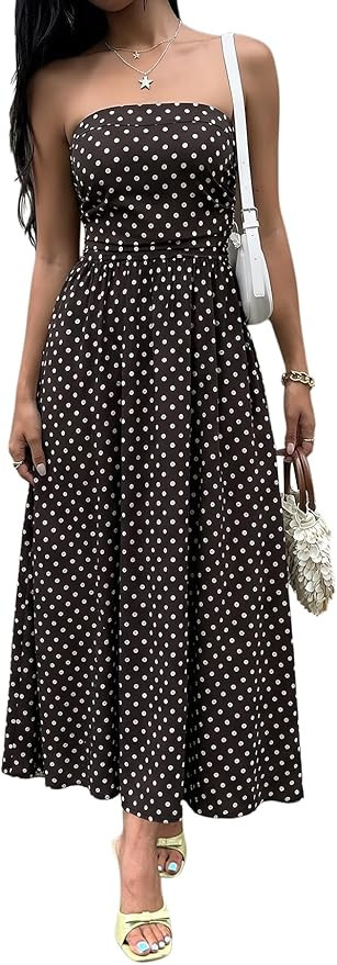 Milumia Women's Striped Strapless Maxi Dress Summer Casual Tube Top Long Dresses with Pocket | Amazon (US)