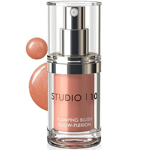 Studio10 Plumping Blush Glow Plexion Liquid Cream Blush in Rosy Peach Tint Hydrating Skincare Infused Formula to Brighten Lift and Smooth Mature Skin with Radiant Dewy Finish and Comfort Wear | Amazon (UK)