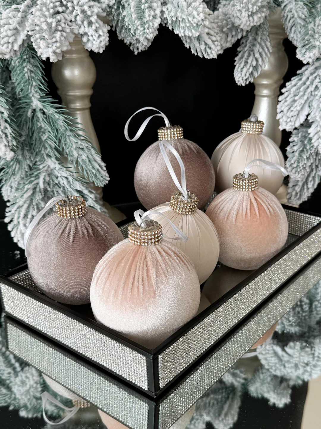 BEIGE Velvet and Silk CHRISTMAS Ornaments 3.156pcs Set, Handmade Velvet Christmas Balls, Beige Ch... | Etsy (US)