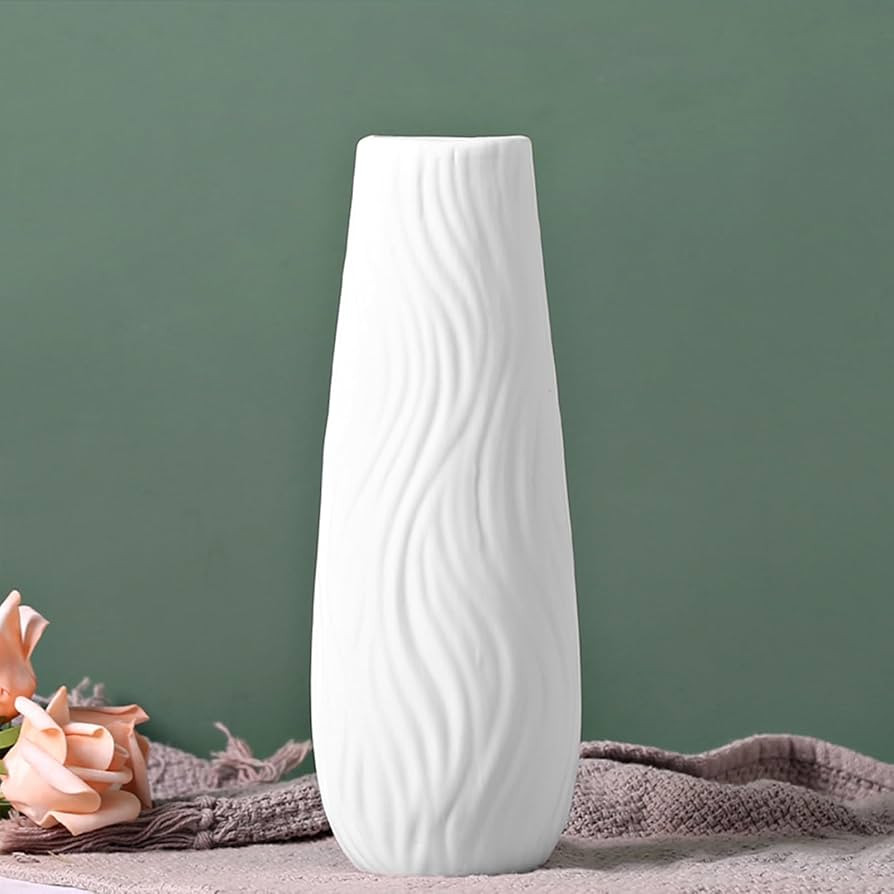 White Ceramic Vase, 8.4" H, Artistic Flower Vase Classic Style for Fireplace Bedroom Kitchen Livi... | Amazon (US)