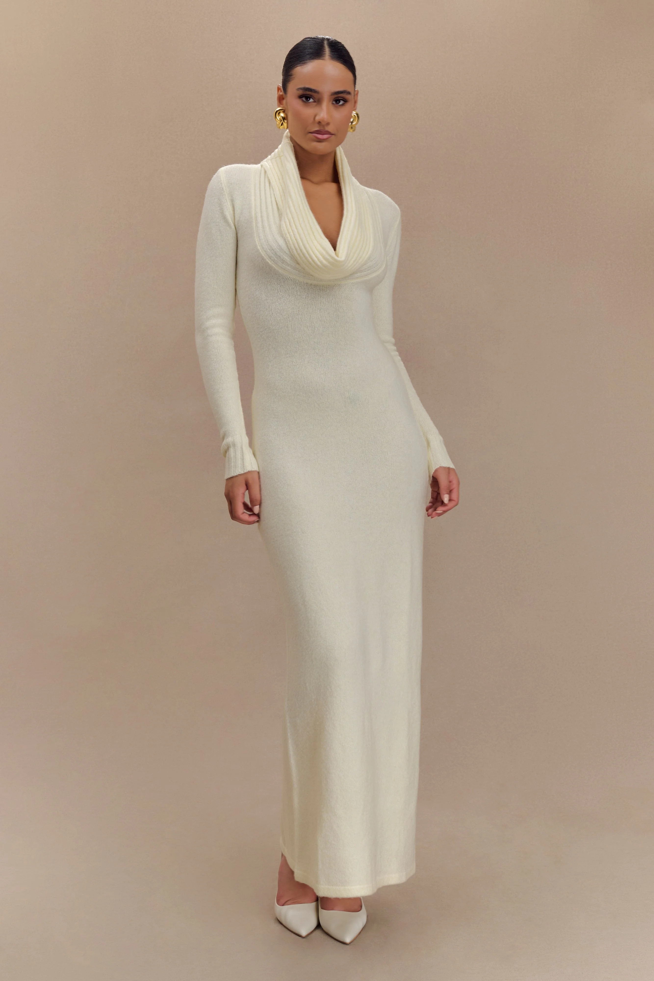 Alessandra Reversible Knit Maxi Dress - Ivory Marle | MESHKI US