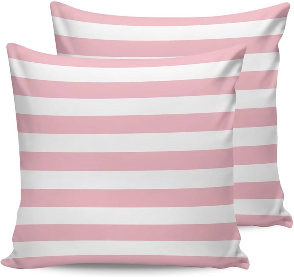 ALAGEO Outdoor Waterproof Pillow Covers for Patio Furniture Pink and White Stripes Decorative Thr... | Amazon (US)