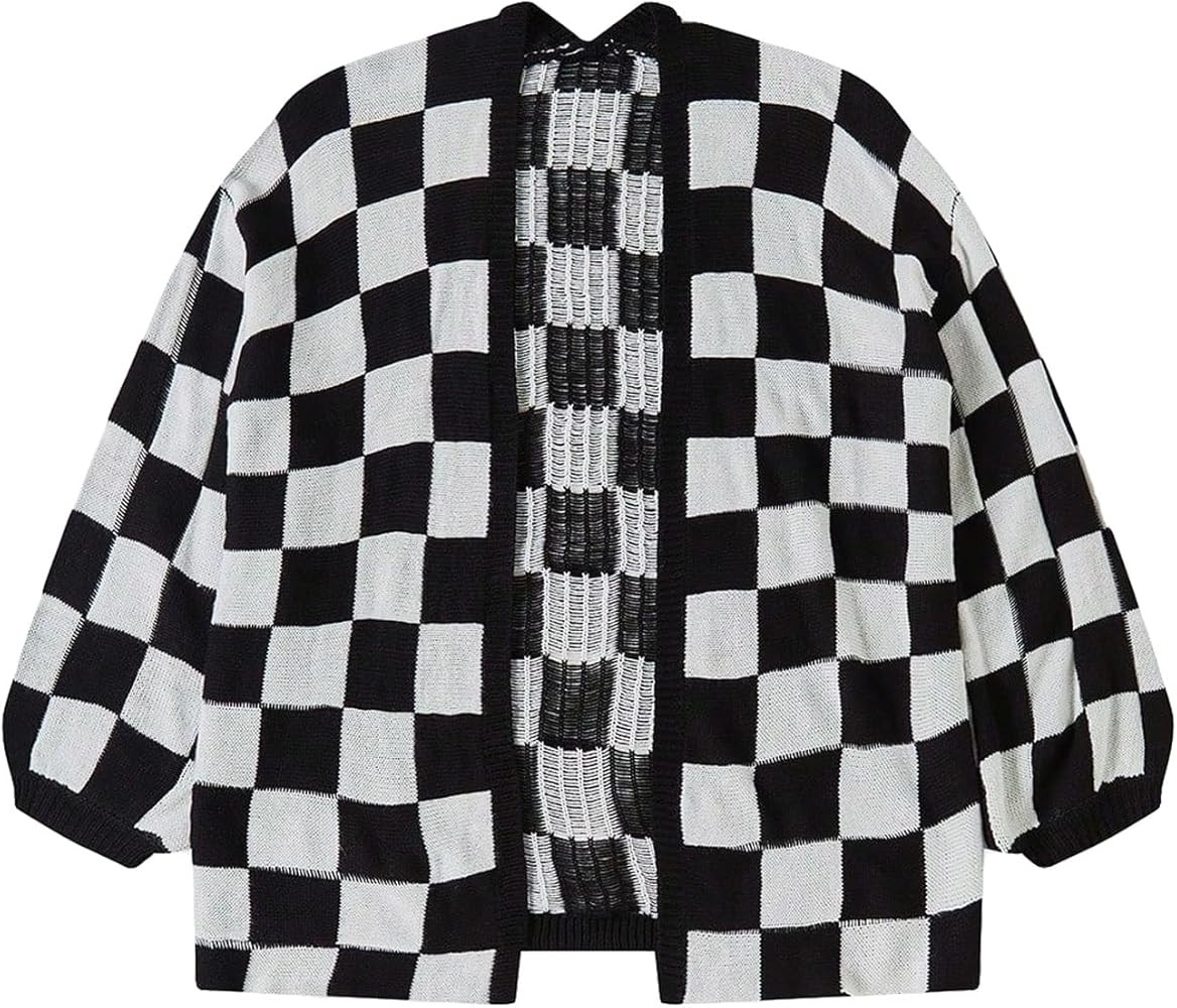 SHENHE Women's Oversized Plaid Outwear Open Front Knit Sweater Long Sleeve Casual Cardigan | Amazon (US)