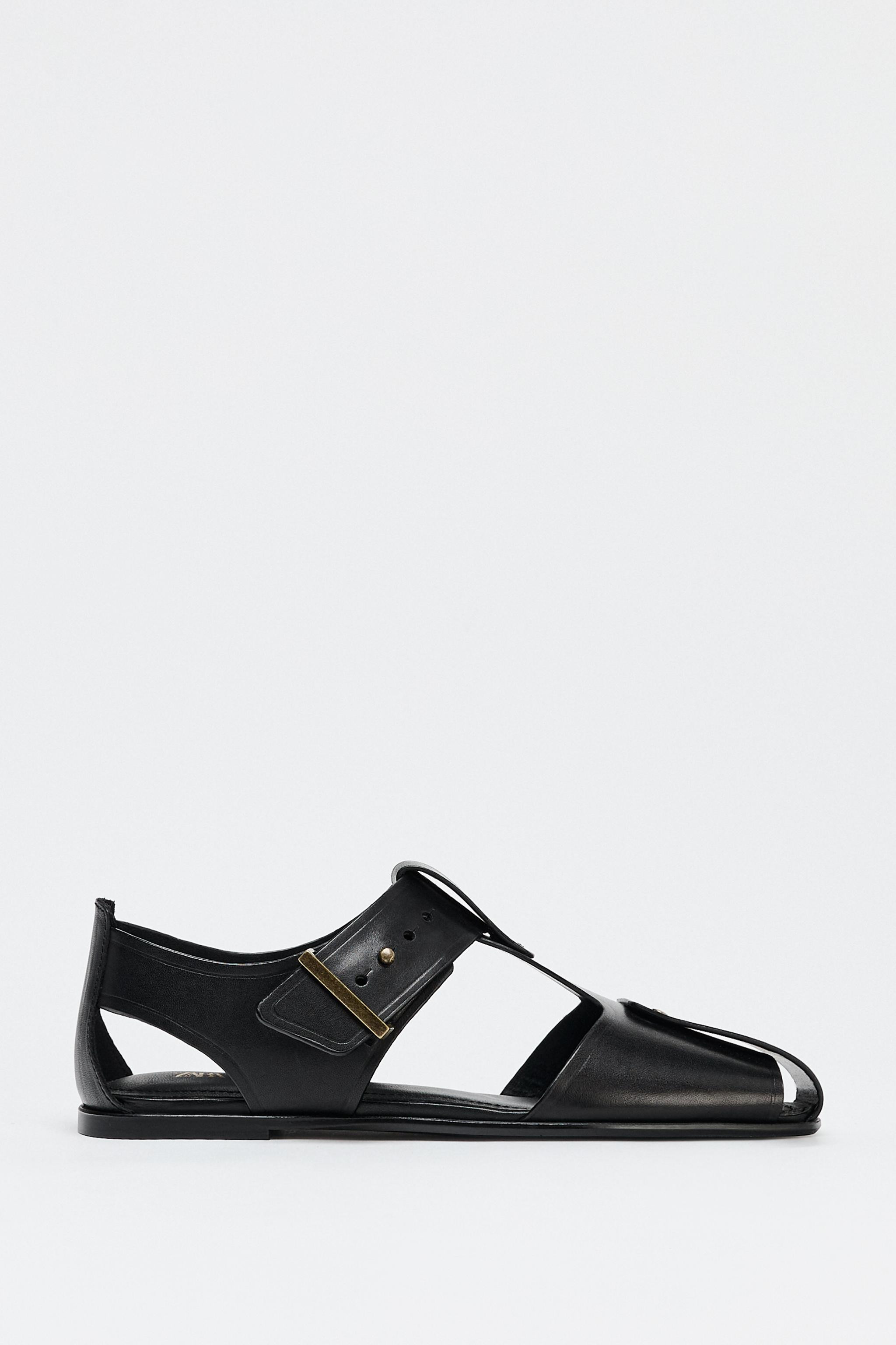LEATHER STUDDED CAGE SANDALS | Zara US