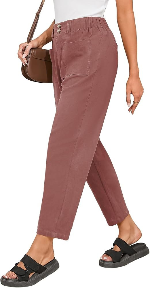 Dokotoo Linen Pants Women Casual Cotton Capri Pants High Waisted Harem Trouser Summer Slacks with... | Amazon (US)