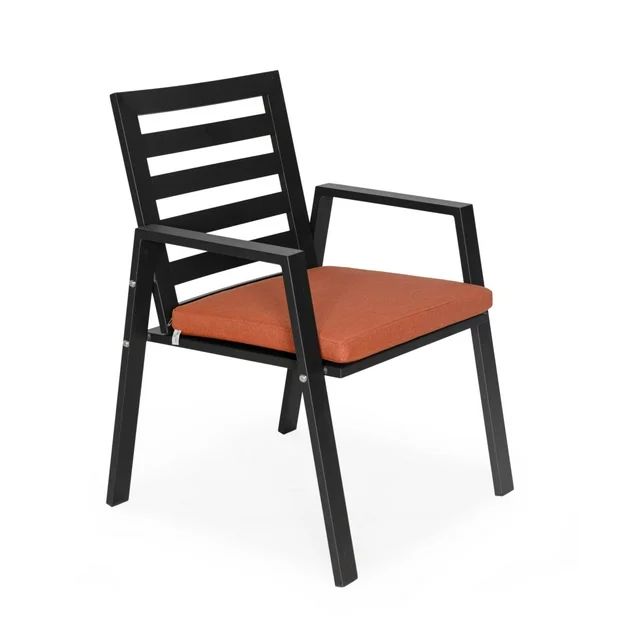 LeisureMod Chelsea Modern Patio Dining Armchair in Black Aluminum with Removable Cushions for Pat... | Walmart (US)