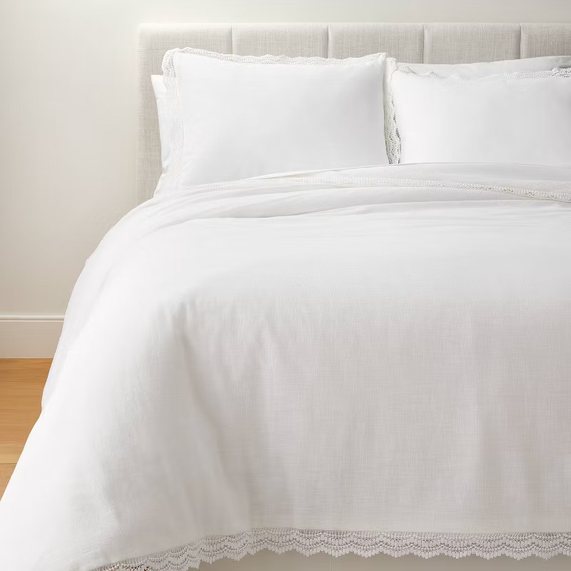 King Lace Border Cotton Slub Duvet & Sham Set White - Threshold™ designed with Studio M... | Target