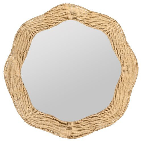Linden Round Scalloped Wall Mirror, Natural Rattan | One Kings Lane