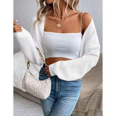 Women's Lightweight Shrug Sweater for Dresses & Tops Long Sleeve Open Front Knit Crop Bolero Cardigan White L | Target