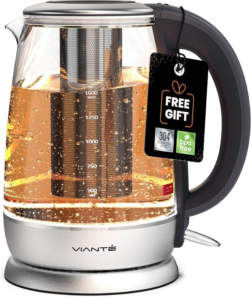 Vianté Electric Glass Tea Kettle with Removable Infuser. Hot tea infuser Pot for Loose Leaf & Ba... | Amazon (US)
