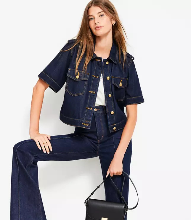 Petite Short Sleeve Denim Jacket in Classic Rinse Wash | LOFT
