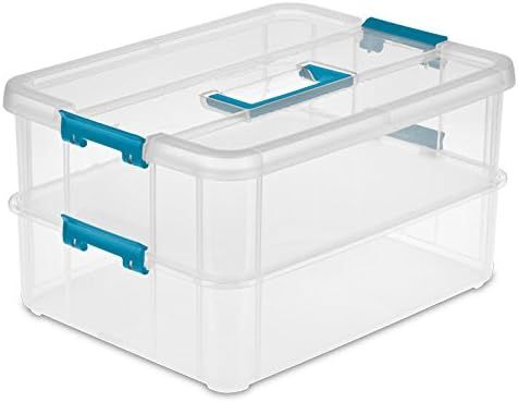 Sterilite 1427CLR Stack & Carry - 2 Layer Box, Clear Lid & Blue Handle, See-through layers | Amazon (US)