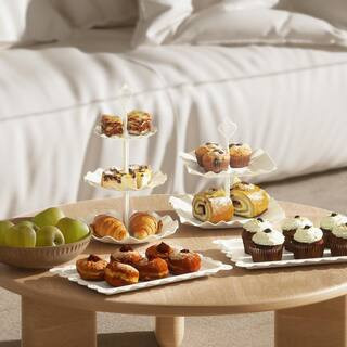 6-Piece 3-Tier White Plastic and 4-Piece Cake Stand Serving Trays for Tea Party Wedding | The Home Depot