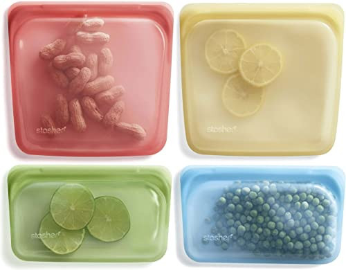 Stasher Silicone Reusable Storage Bag, 4-Pack Lunch/Travel (Classic Rainbow) | Food Meal Prep Storage Container | Lunch, Travel, Makeup, Gym Bag | Freezer, Oven, Microwave, Dishwasher Safe, Leakproof | Amazon (US)