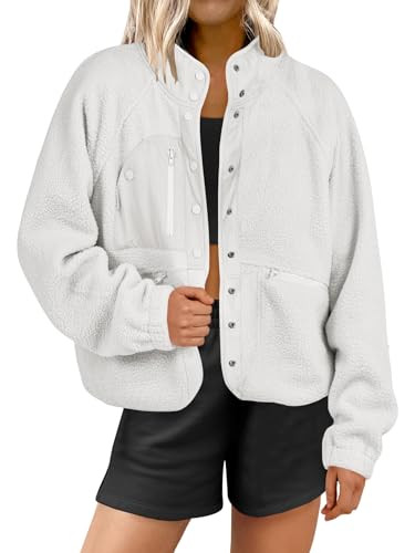 ANRABESS Womens Fuzzy Fleece Jacket Fall Casual Long Sleeve Cropped Sherpa Button Down Shacket Co... | Amazon (US)