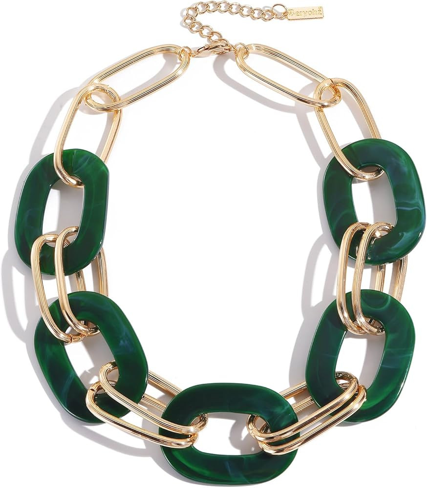 Statement Chunky Acrylic Necklace for Women Thick Resin Cuban Link Collar Bold Bib Design Trendy ... | Amazon (US)