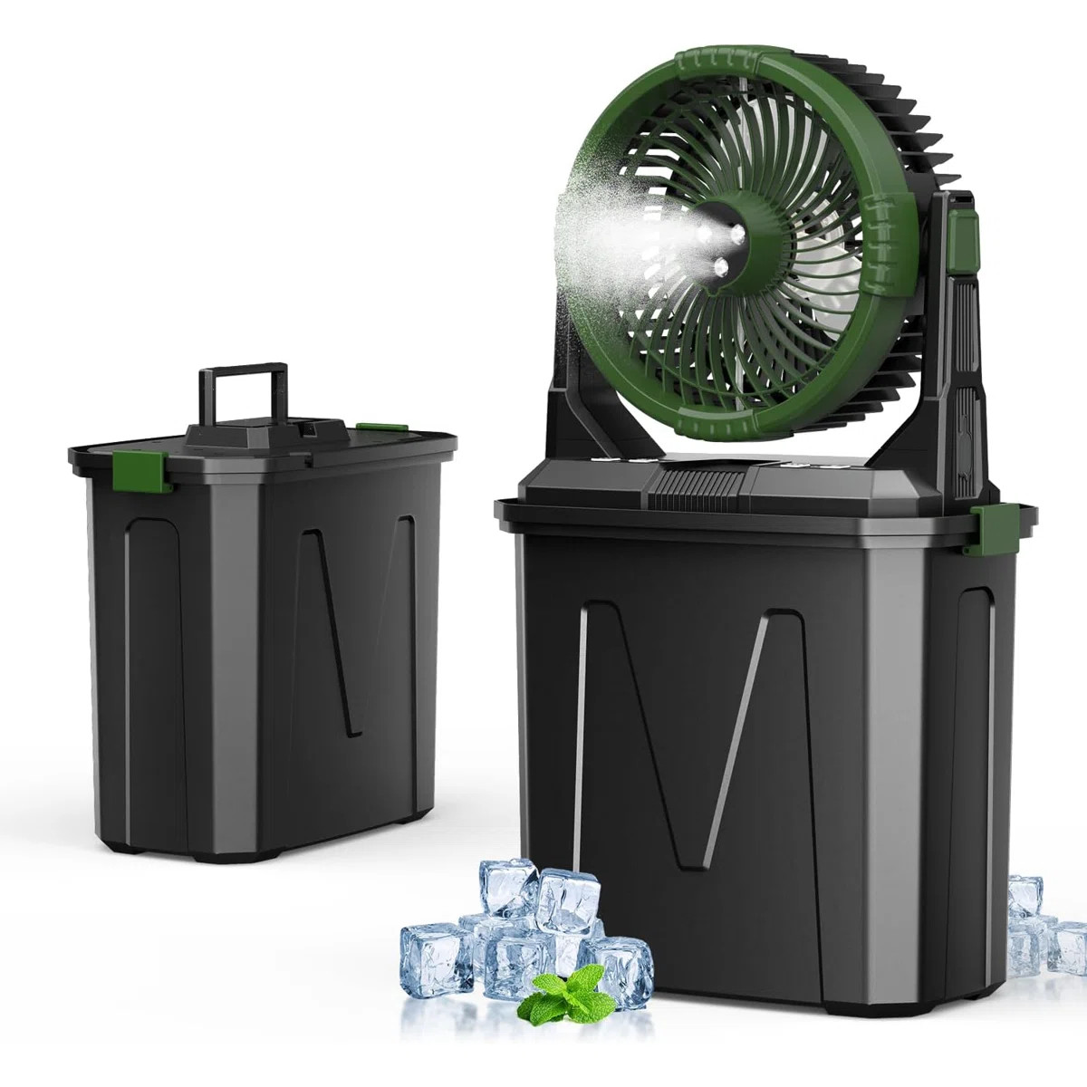 Green 20000mah Camping Misting Fan With Led Lantern – 3 Spray Outlets, Remote Control, Hanging ... | Wayfair North America