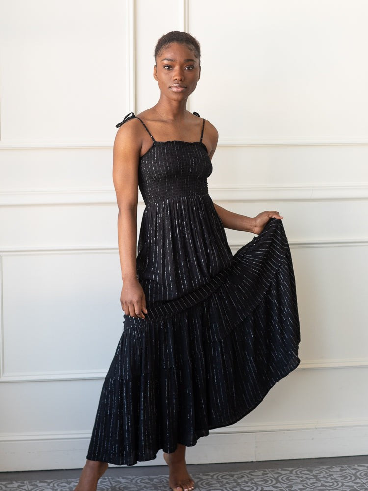 Hailey Black Metallic Maxi - Wedding Guest Dress | Confête