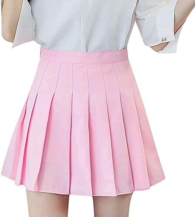 Girls Women High Waisted Pleated Skirt Plain Plaid A-line Mini Skirt Skater Tennis School Uniform... | Amazon (US)