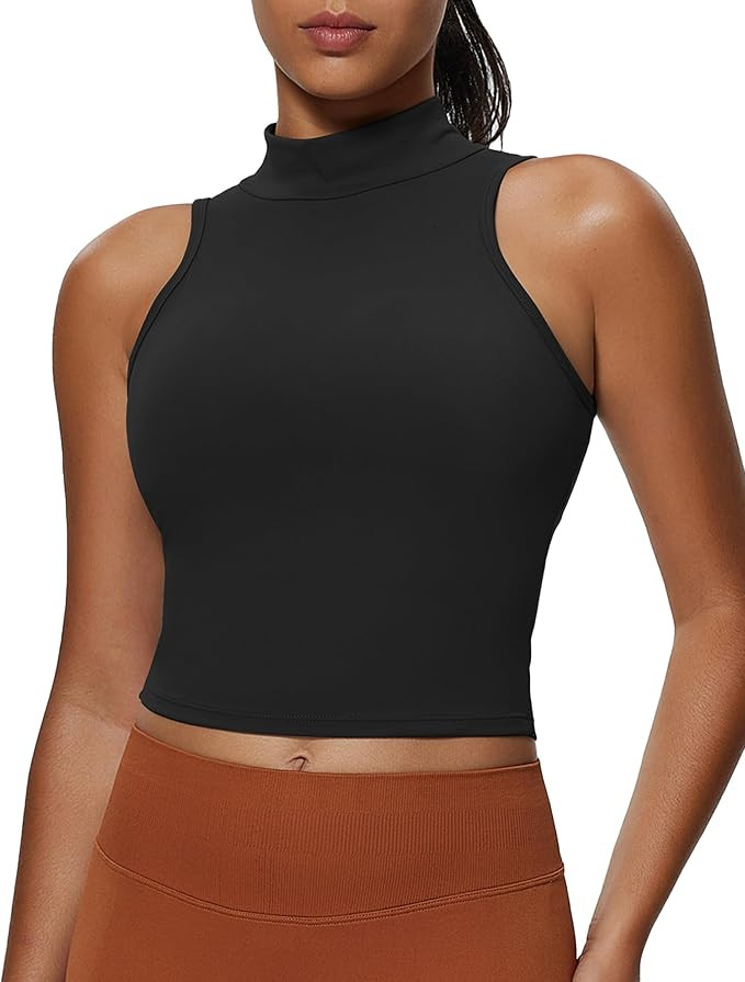 Aoxjox Women's High Neck Sleeveless Vests Kim Cutout Tank Tops Gym Workout T Shirt Top | Amazon (US)