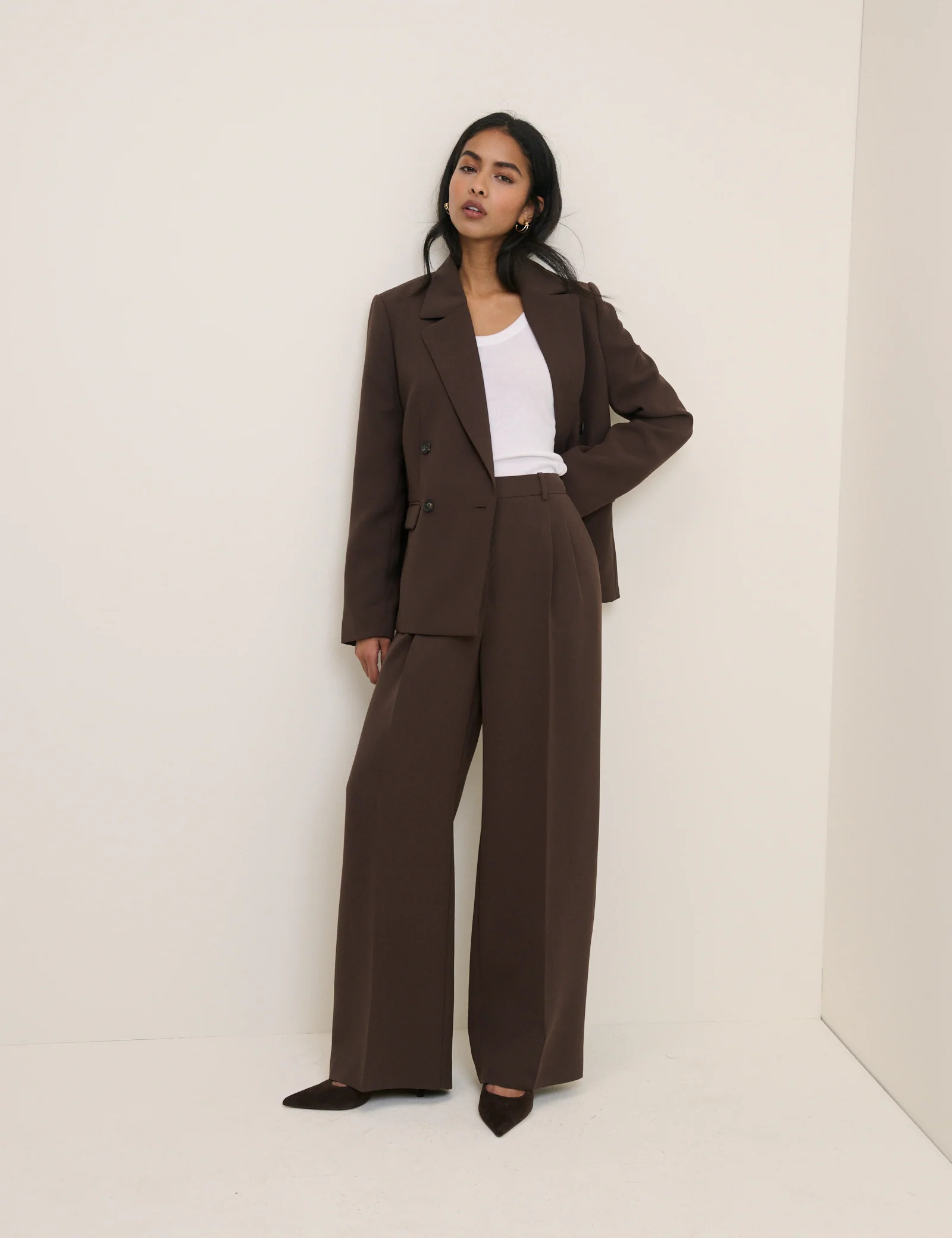 Brown Wide Leg Jax Crepe Trousers | Nobody's Child