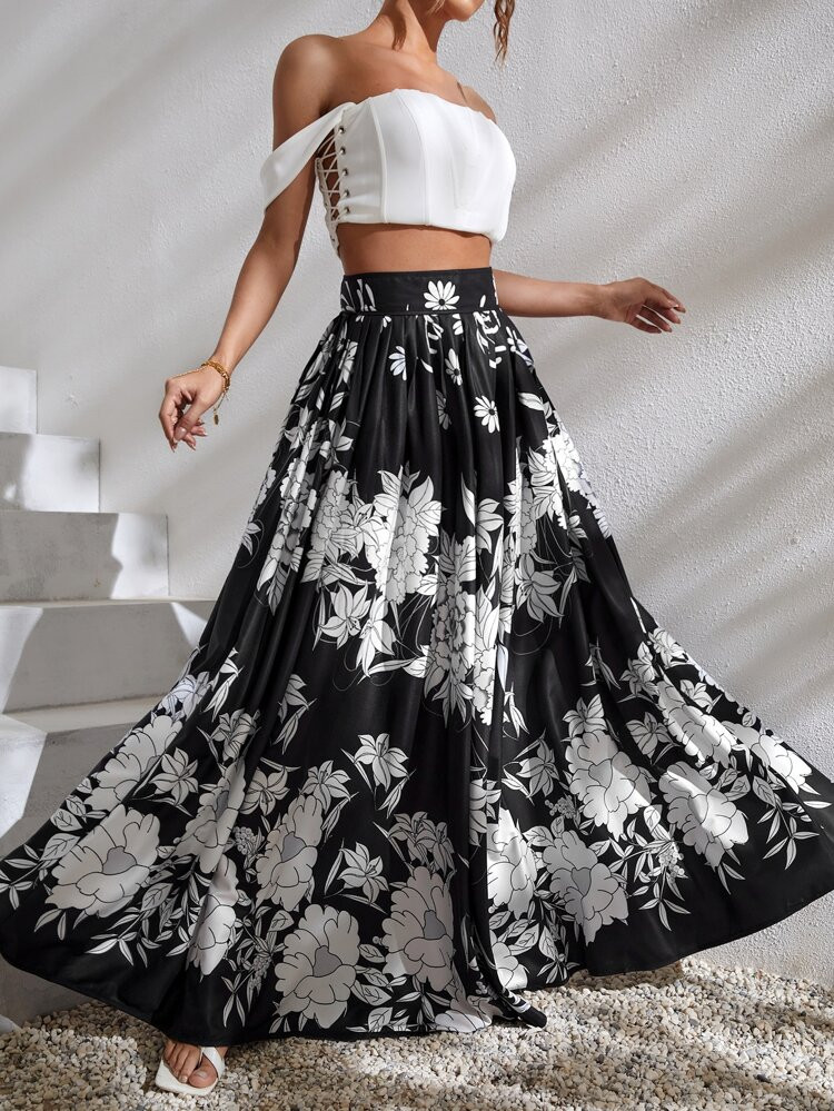 SHEIN VCAY Jupe plissée taille haute à imprimé floral | SHEIN