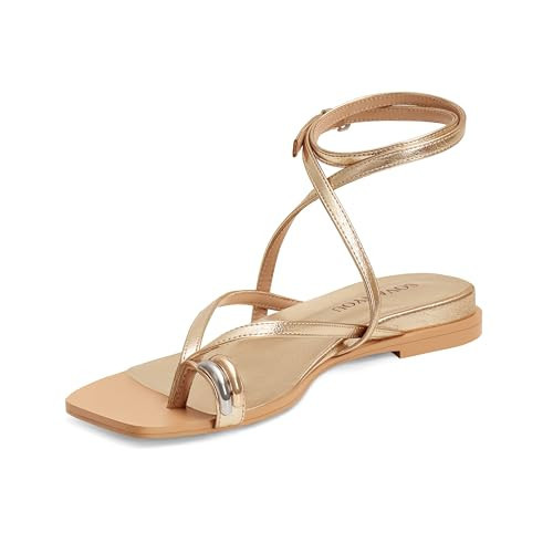 SOVANYOU Gold Flat Sandals Strappy Summer Sandals with Ankle Strap Open Toe Dressy Comfortable Thong Slides | Amazon (US)