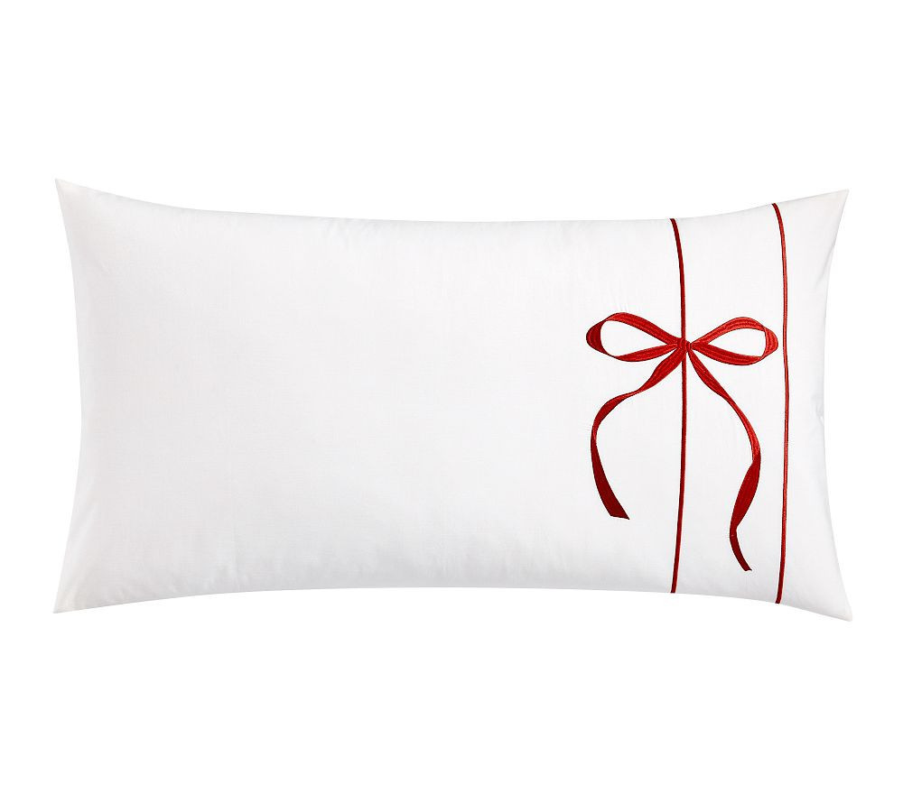 Monique Lhuillier Nell Embroidered Bow Sham, White/Red, King, Set of 2 | Pottery Barn (US)