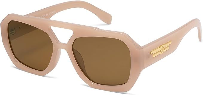 SOJOS Trendy Aviator Sunglasses for Womens Mens Polarized,Hexagonal Square Double Bridge Designer... | Amazon (US)