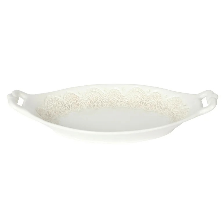 The Pioneer Woman Vintage Lace Oval Serving Bowl, Linen, 14-Inch | Walmart (US)