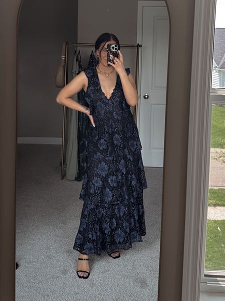 Wearing s in this wedding guest dress! Size up .5 in sandals 

#weddingguest #dress #sandals 

#LTKunder100 #LTKwedding #LTKSeasonal